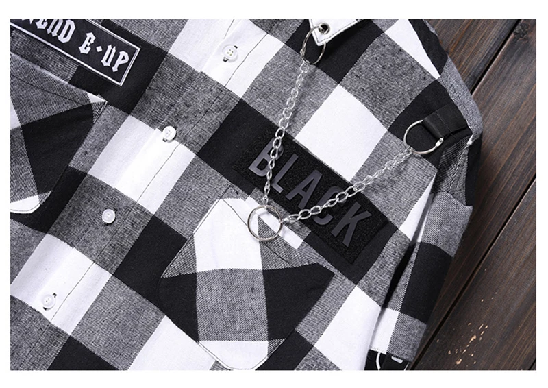 Red And Black Plaid Patchwork Shirt Men  (20)
