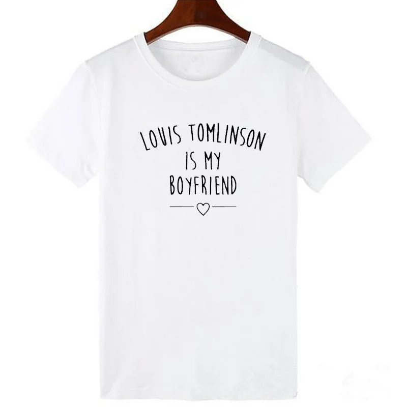 Pkorli One Direction T-Shirt Women Louis Tomlinson Is My Boyfriend T Shirt Funny Letters Printed T Shirts O Neck Short Sleeve