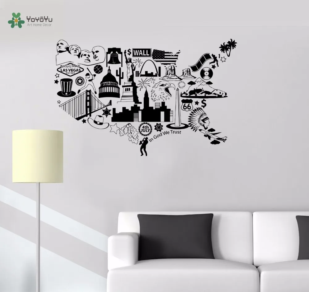 

YOYOYU Vinyl Wall Decal "In God We Trust" United States Map Travel Interior Art Modern Home Decoration Stickers FD261