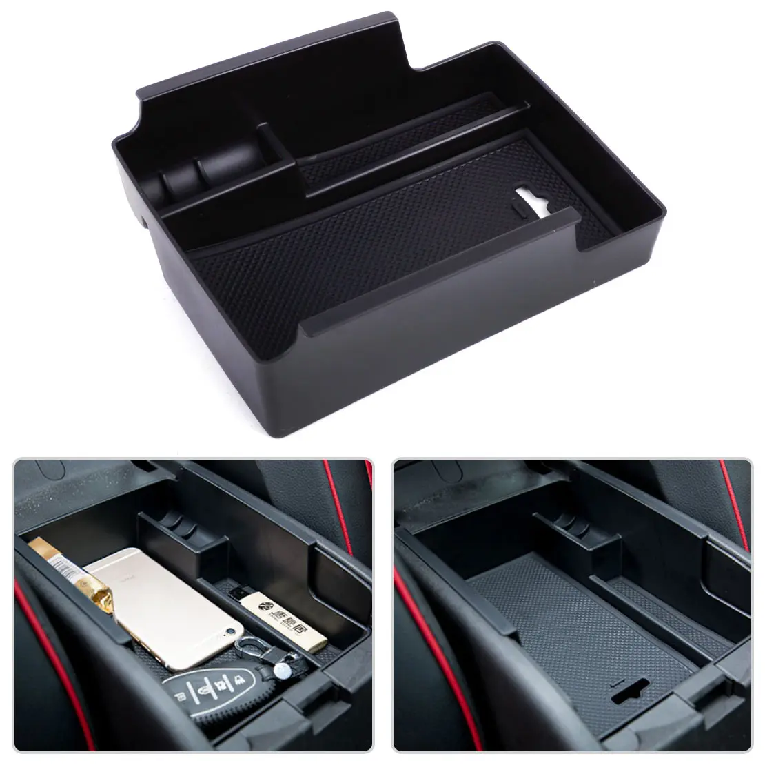 beler Black ABS Center Console Armrest Storage Box Tray Holder Fit For