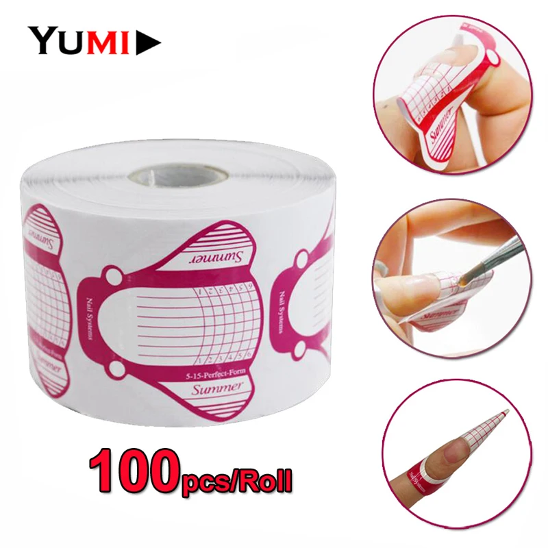 

High Quality 100pcs/roll Nail Form Pro Nail Art Guide Form Acrylic Tips Gel Extension Sticker Nail Polish Curl Form Accessory