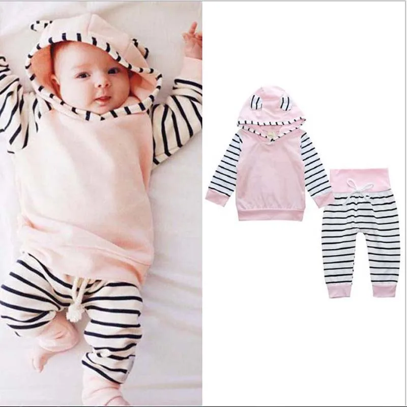 casual baby clothes Long sleeve stripe hoodie+pants clothes set 2pcs children clothing cotton girls outfits kids boy clothes