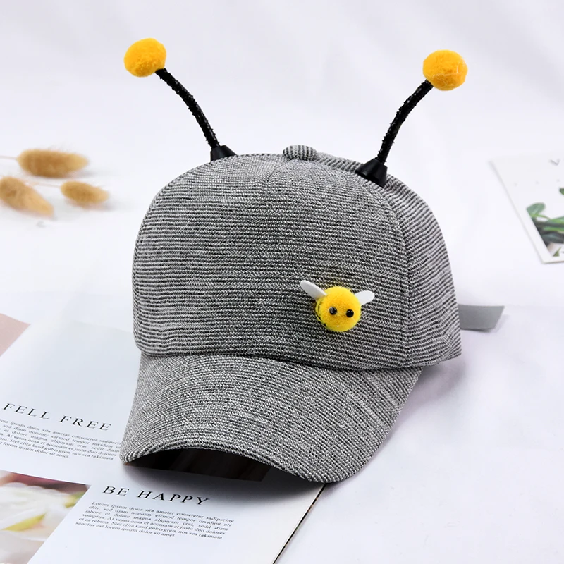 

Baby Girl Boys Sun Caps Grey Yellow Whitw Pink Kids Bee Deco Adjustable Hat for 3-7T Children Breathable Sun Visor
