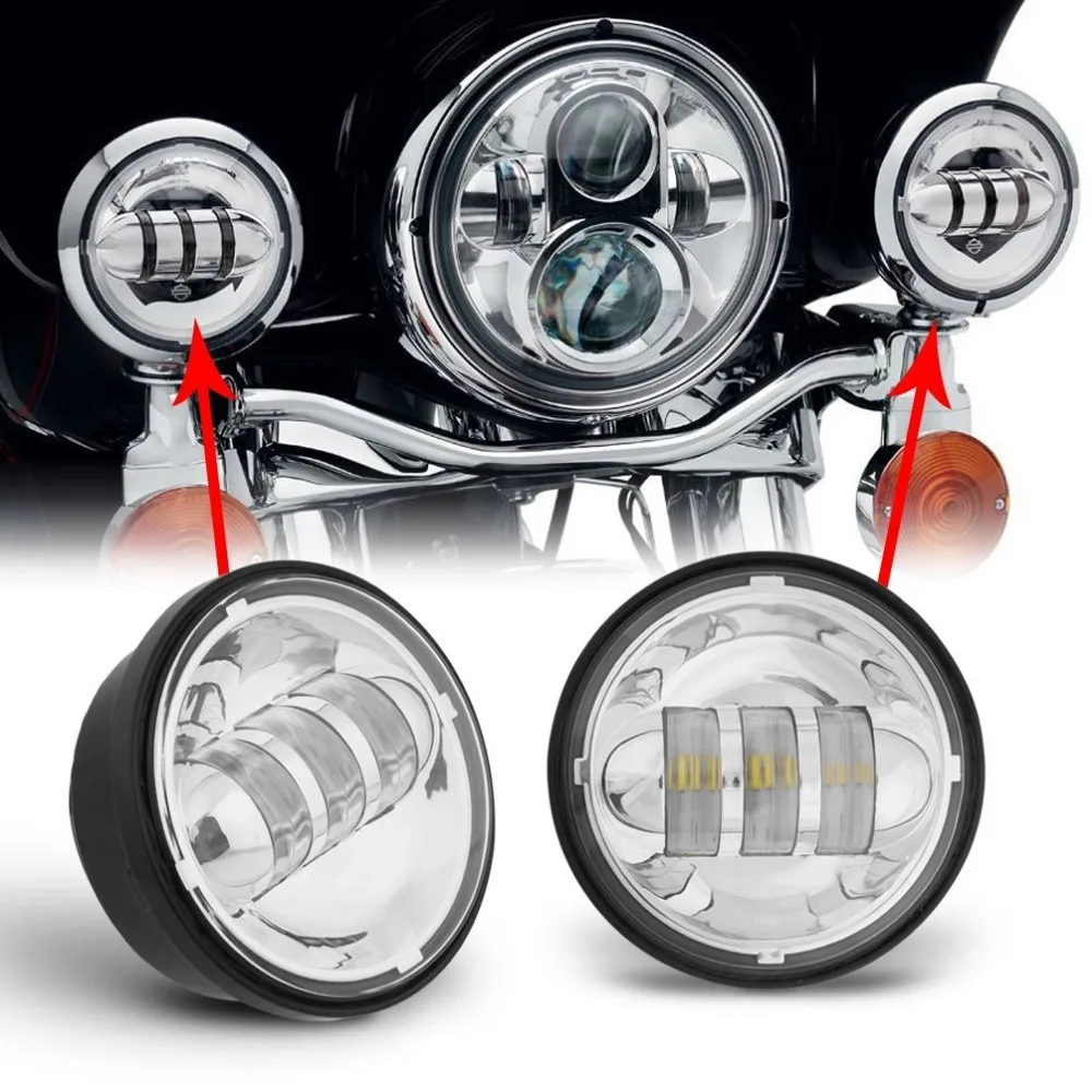 DOT Approved 2 PCS Chrome 4.5 Inch LED Passing Light Fog Lamps For Harley Davidson Auxiliary