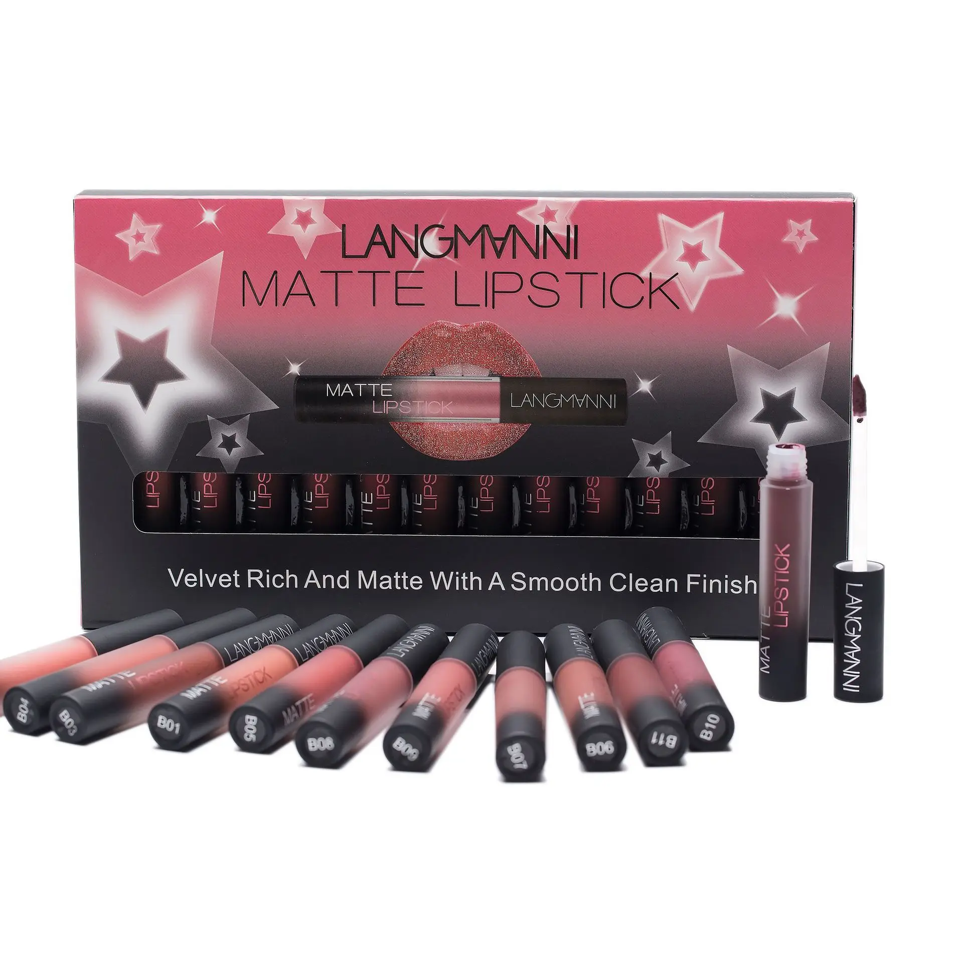 

Langmanni 12pcs/Set mist Matt Liquid lip gloss makeup Waterproof Nutritious Velvet Long Lasting Red Tint Nude batom Lipstick