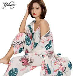 Yehury 3 шт. костюм женщина пижамный комплект с цветочным принтом женский халат бретели брюки Демисезонный 2018 Домашняя одежда Payjamas