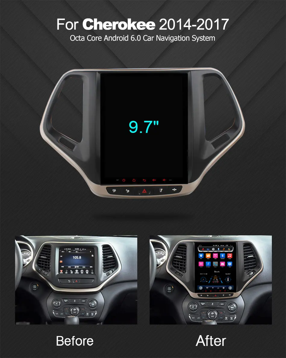 Sale Ownice Vertical 8 Core 9.7" Android 6.0 Car DVD GPS Navigation Player Car Stereo for Jeep Cherokee 2014-2017 IPS 2.5D 2G+32G DAB 0