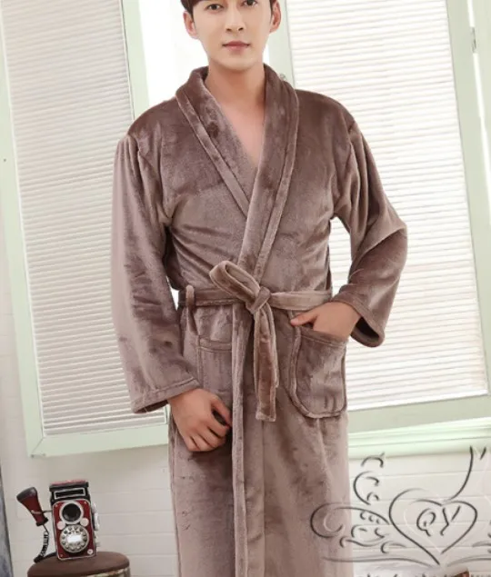Осенне-зимний плотный фланелевый Халат для мужчин и женщин, очень удобный халат для пар, халат для салонов, домашняя одежда, пижамы - Цвет: Коричневый