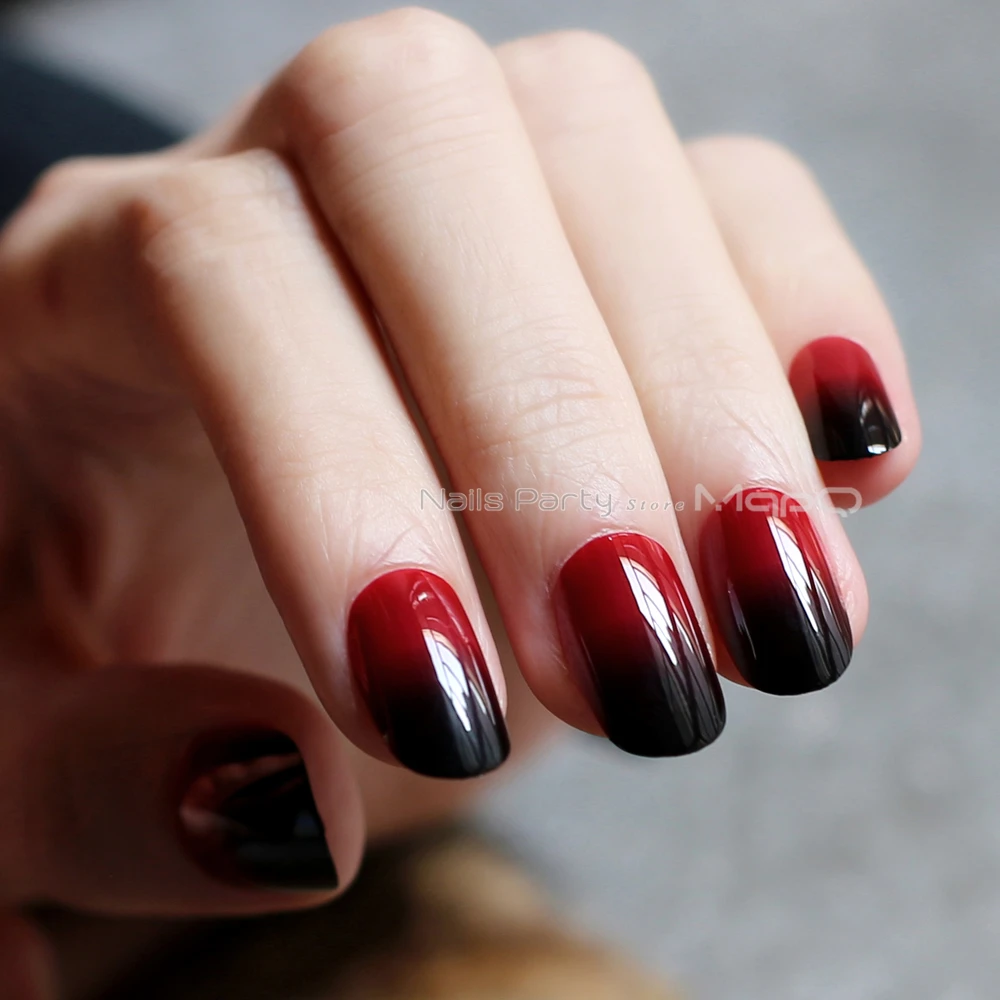Ongles Rouge Et Noir Dégradé Faux Ongles Ovales, Dégradé Rouge Et Noir, Gothique, Couleur Vampire  Moyenne En Forme De H - Faux Ongles - AliExpress