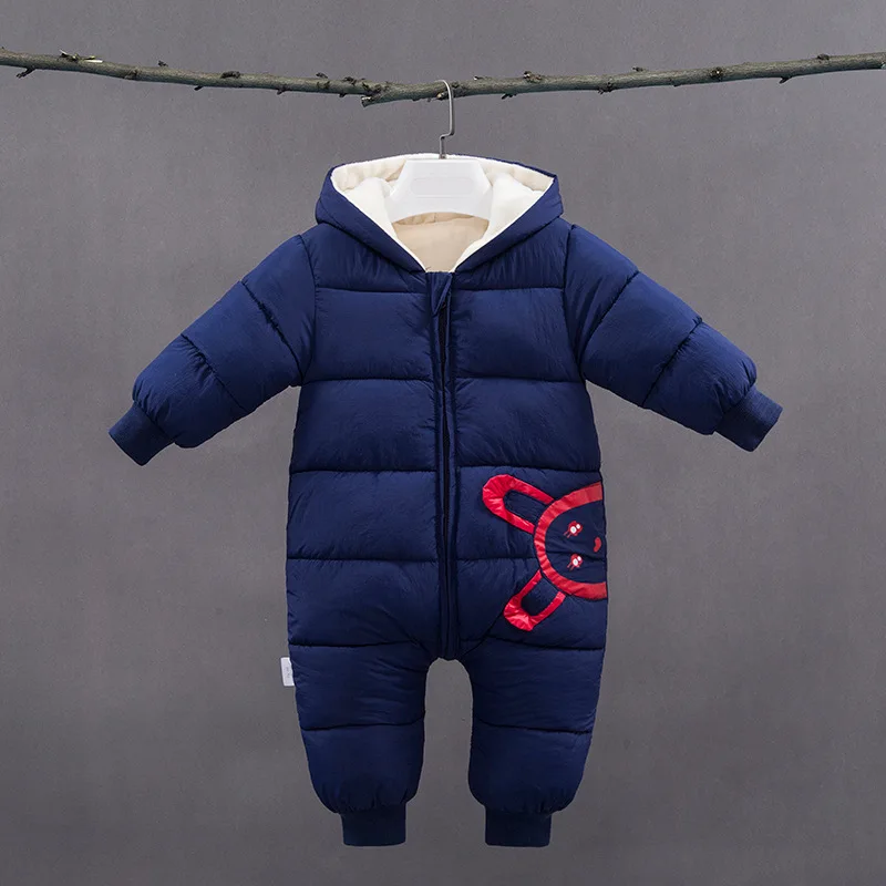 infant baby girls romper winter thick long sleeve jumpsuit for newborn boys clothing toddle cotton fleece velvet hoodies - Цвет: black