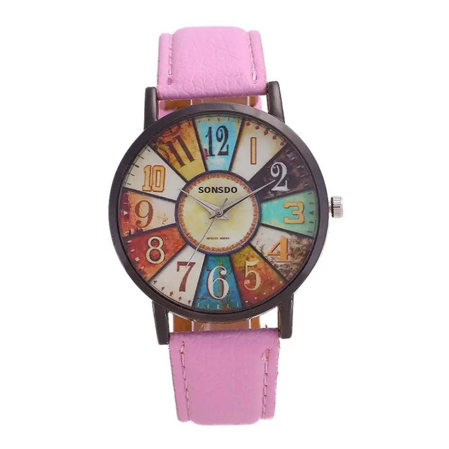 Timezone #25 унисекс Ретро Простой Для женщин часы Искусственная кожа аналоговые кварцевые часы