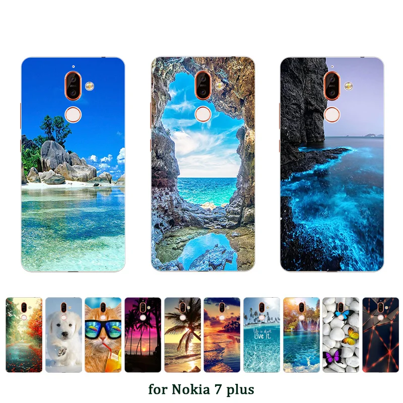 

Soft Silicone Cover for Nokia 7 Plus Coque 6.0 inch for Nokia7 Plus Scape Printed Phone Cases Clear TPU Case for Nokia 7+
