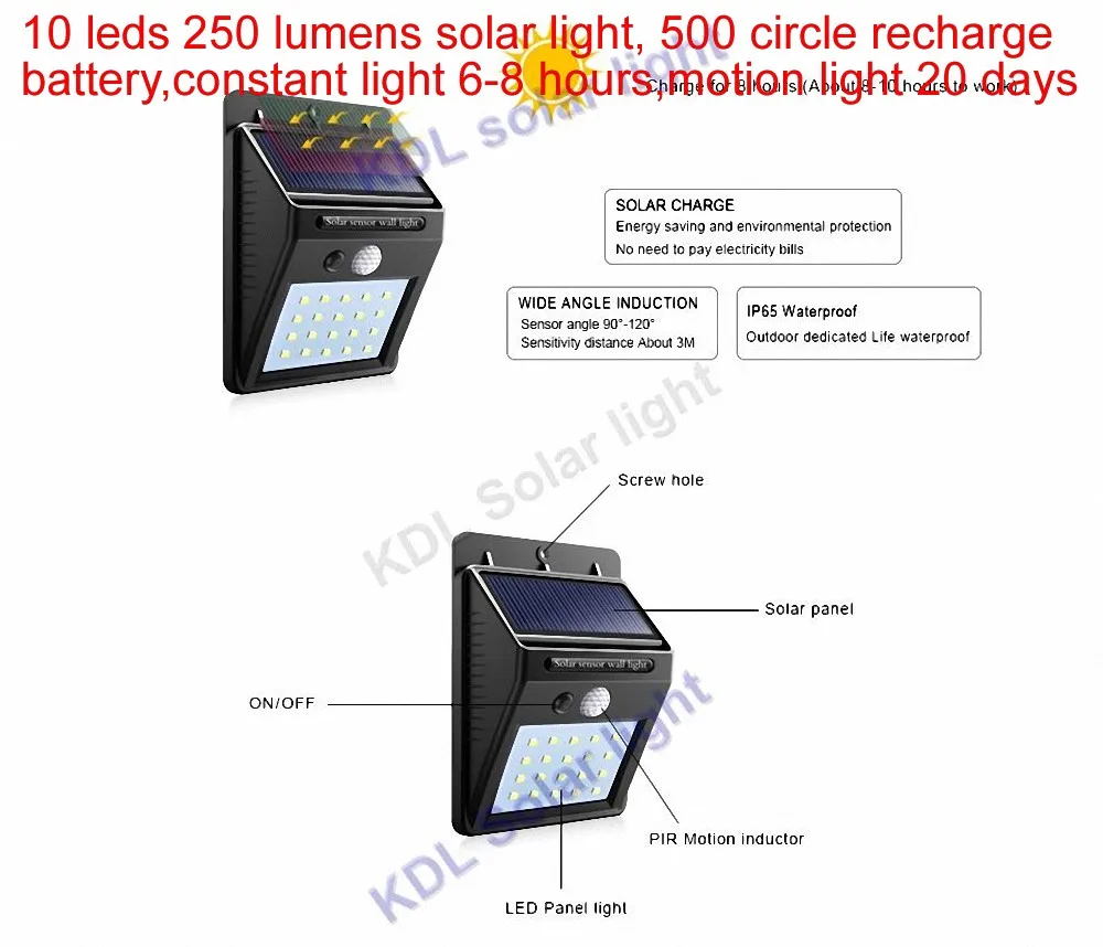 10 led 250lm Солнечный свет раздельный монтаж pIR motion vs38/48/28/10/20/96 лампа для помещений ip65