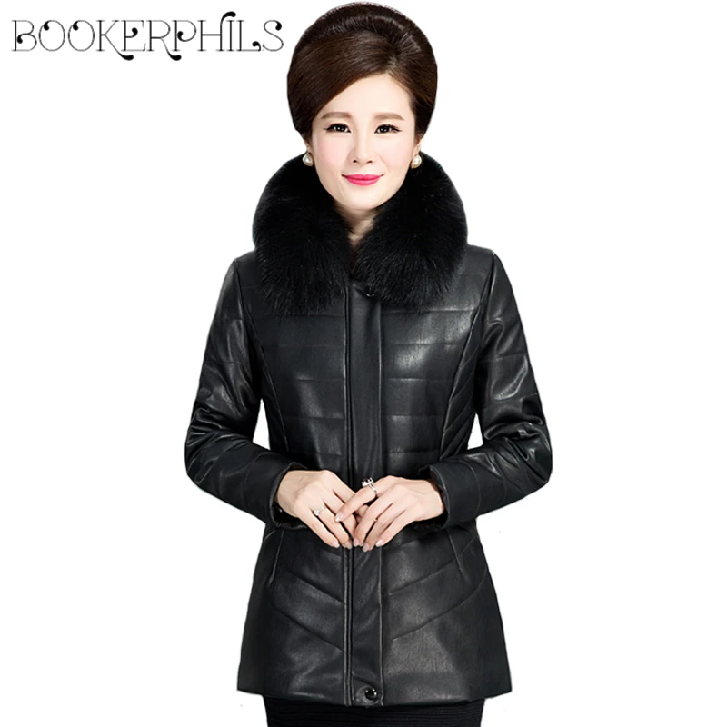 Fur collar Leather Coat Women 2018 Short Thick Warm
