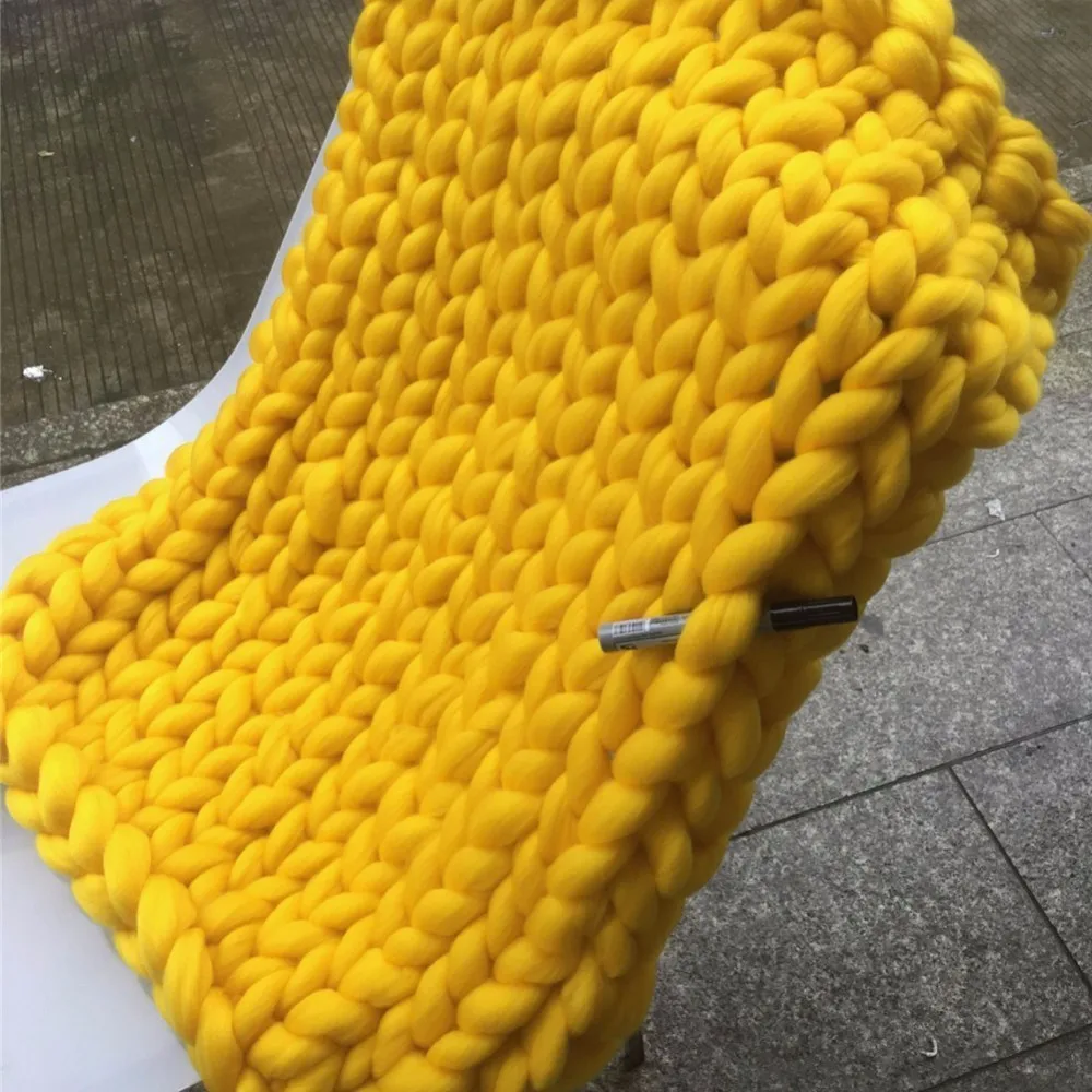 Одеяло ручного плетения реквизит для фотосессии одеяло s вязание крючком Llinen мягкое вязаное одеяло мягкая Толстая линия гигантская пряжа вязаное одеяло - Цвет: Yellow