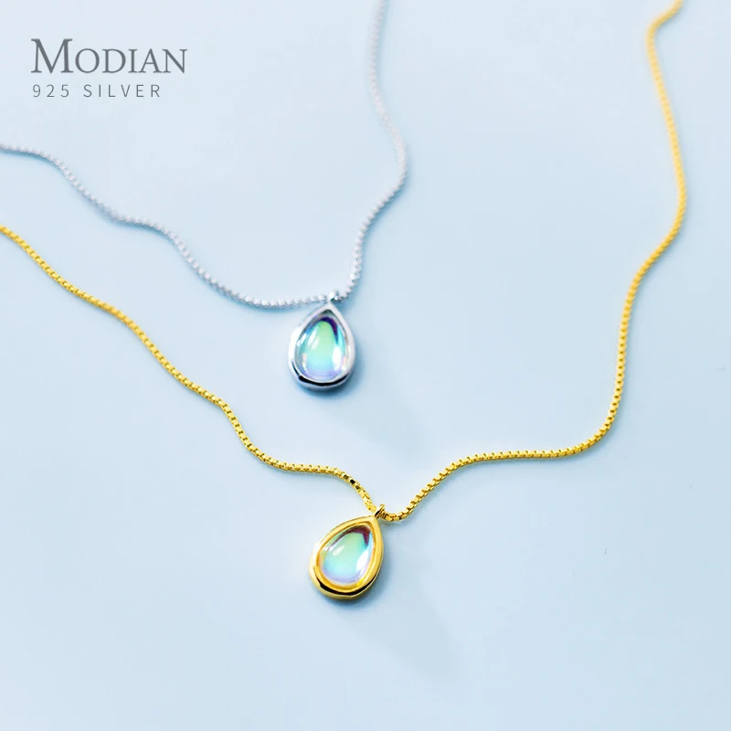 Modian бренд капли Разноцветные кристаллы ослепительное ожерелье для женщин золотой цвет 925 стерлингового серебра модные подвески, ювелирные изделия