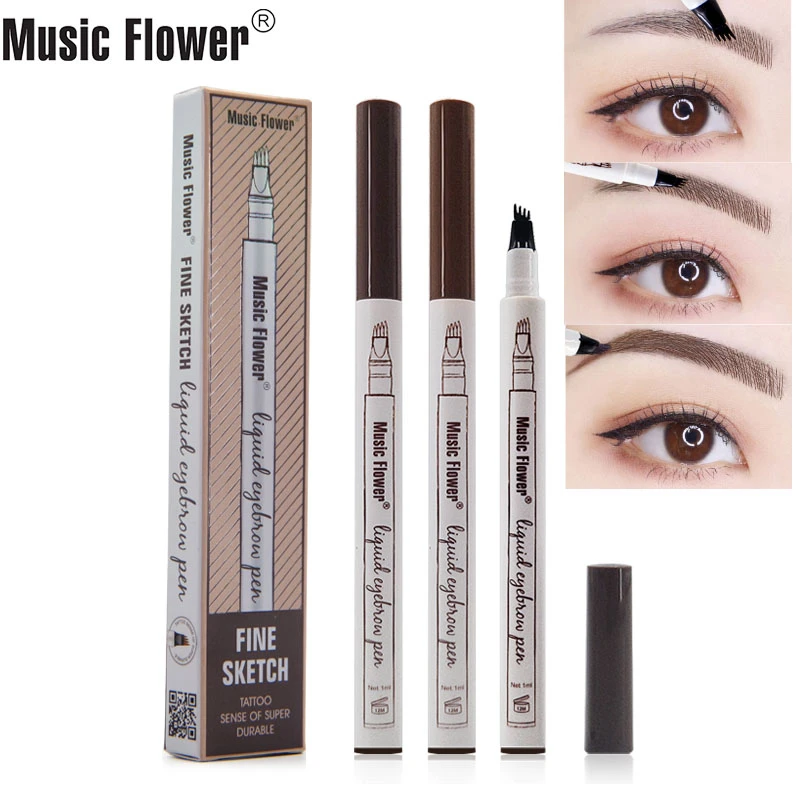 音楽花眉ペンシル 3 色ブラウングレー Wenkbrauw ペン防水 4 フォークヒント Microblading 眉毛 Mu004 Mu005 Eyebrow Enhancers Aliexpress