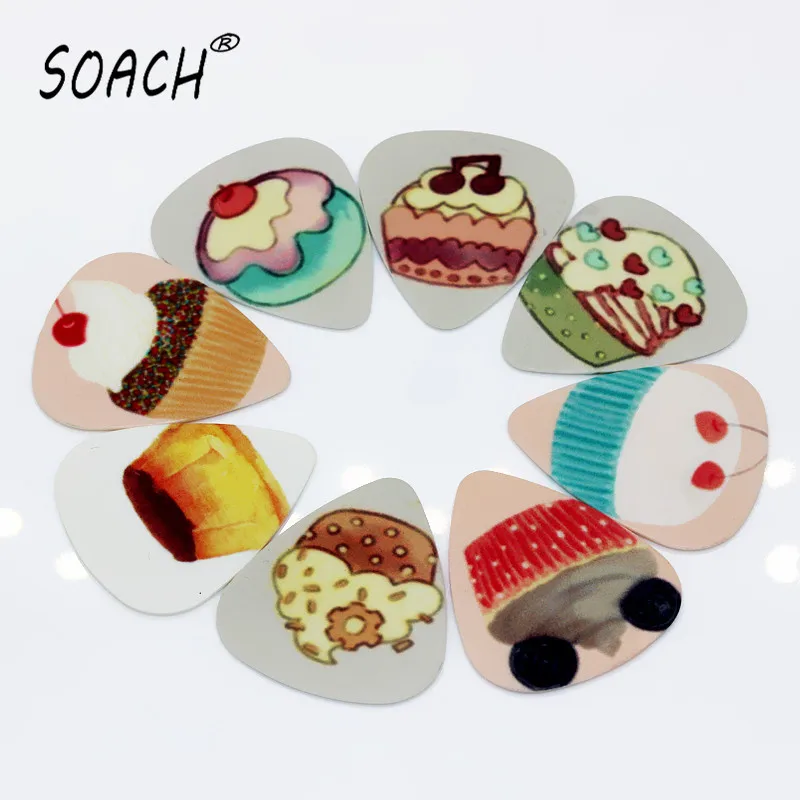 

SOACH 10pcs 0.46mm ukulele guitar paddle PVC double-sided printing cake mixed pattern pedal for Classical guitarra accessories