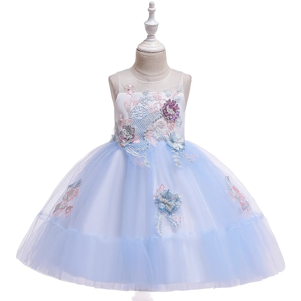 

Well Design Tulle Tutu Dress for Little Kids Formal Birthday Party Dress Sky Blue First Communion Dresses 2019 with Pearls