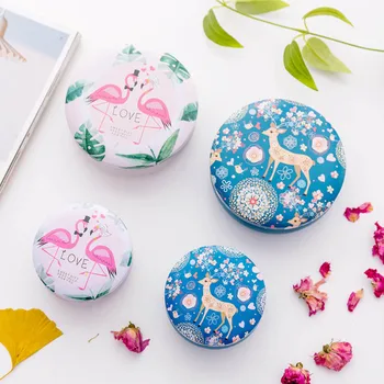 

Girls Gifts Desk Organizer Flamingos Pattern Round Jewelry Cases Animal Storage Case 1 PC Tinplate Mini Tin Box Storage Boxes