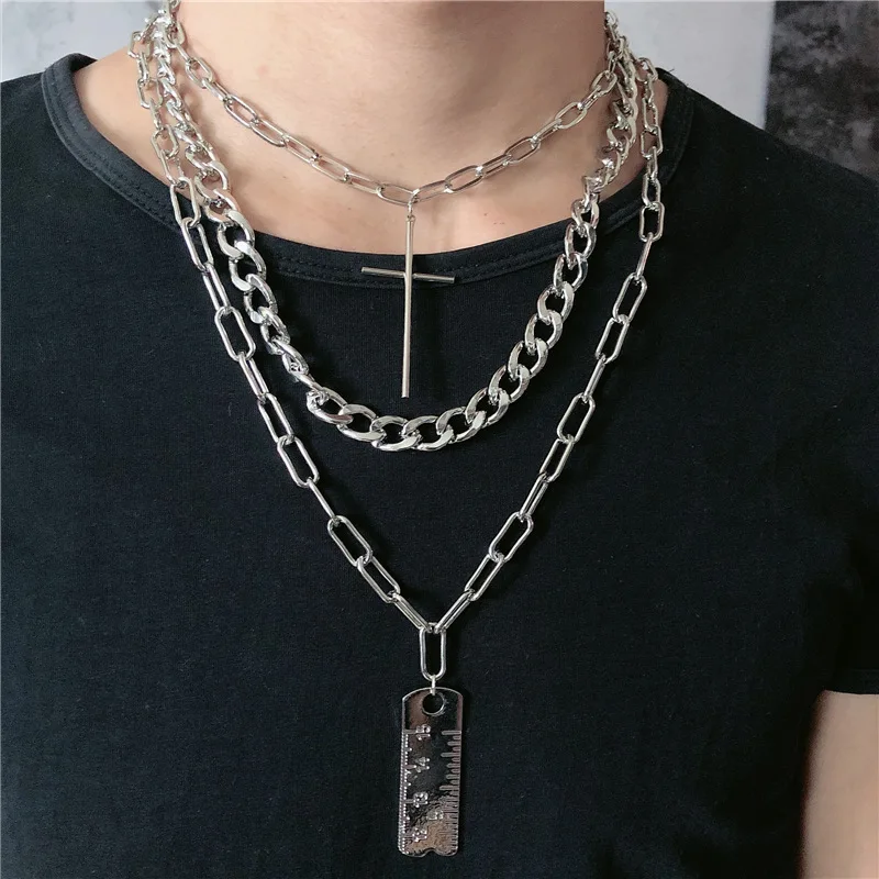 Многослойное ожерелье-чокер унисекс с кулоном в виде креста, длинная металлическая цепочка, ожерелье s для мужчин, женщин, девочек и мальчиков, ювелирные изделия в стиле хип-хоп, подарок
