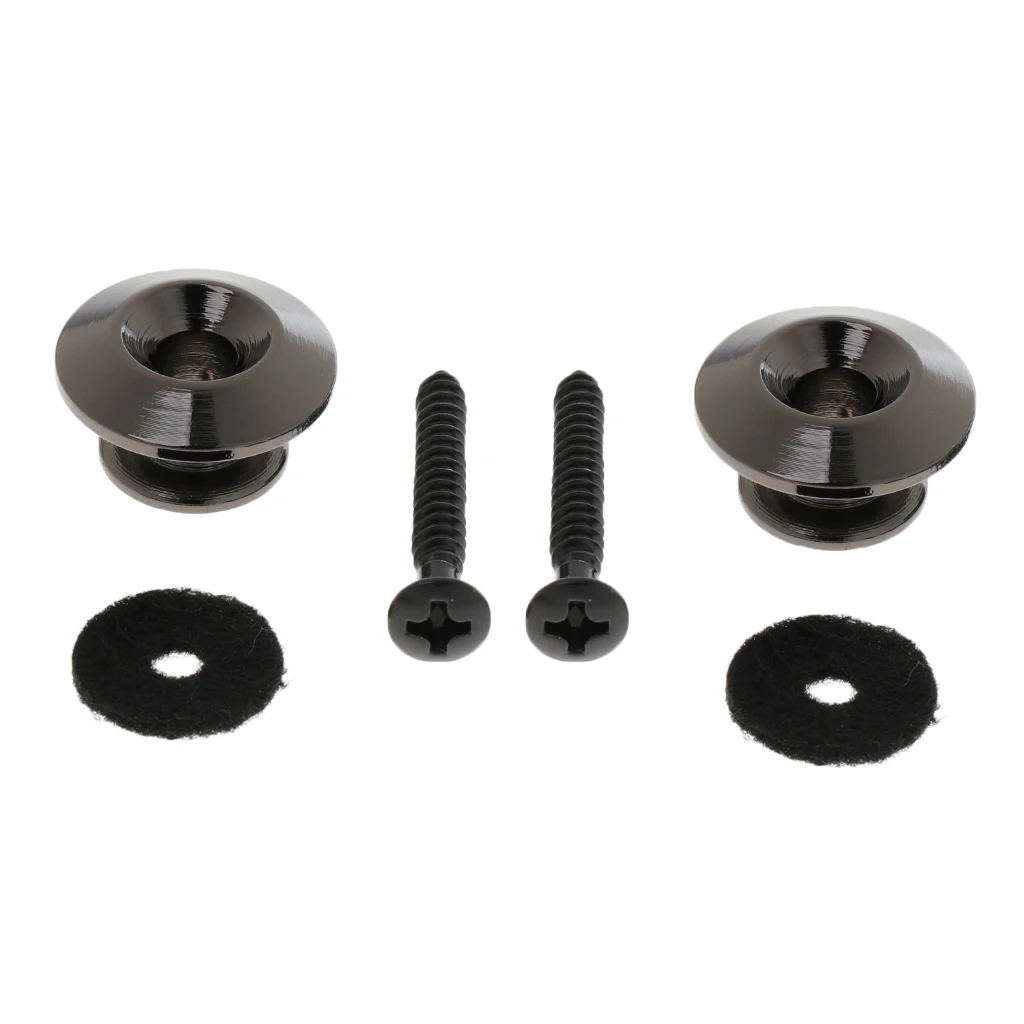 Toyful 2 Pieces Black Strap Button with Mounting Screw for Electric Guitar Bass Ukulele Mandolin Bass Guitar Strap Buckle 