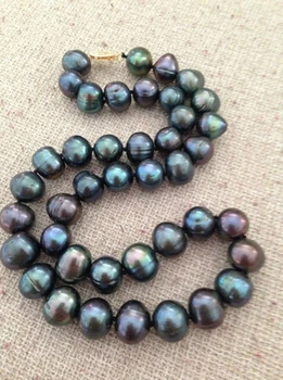 

yan 11-12mm baroque tahitian black green pearl necklace