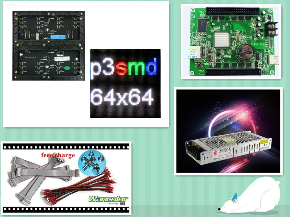 

free shipping DIY LED display 10 pcs P3 indoor SMD Led Module (192*192mm)+RGB asynchronous led controller+power supply