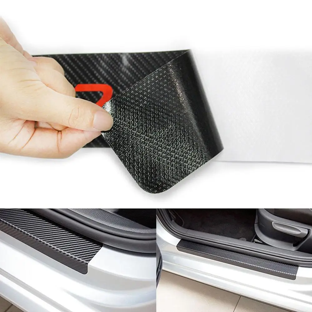 

4PCS 3D Resistant Carbon Fiber Car Stickers Adhesive Anti Scratch Protective Film for Car Door Sill Protect Sticker