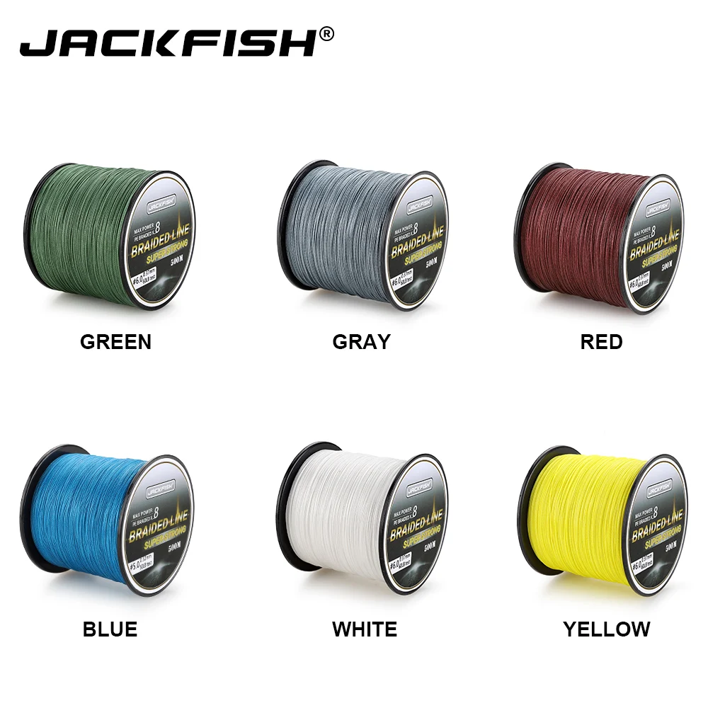 JACKFISH 8 حبلا صنارة صيد بولي ايثيلين مجدول 10-80LB 500 M المتعددة الشعيرات خيط صنارة الصيد ل الكارب الصيد معالجة المياه المالحة خيط صنارة الصيد
