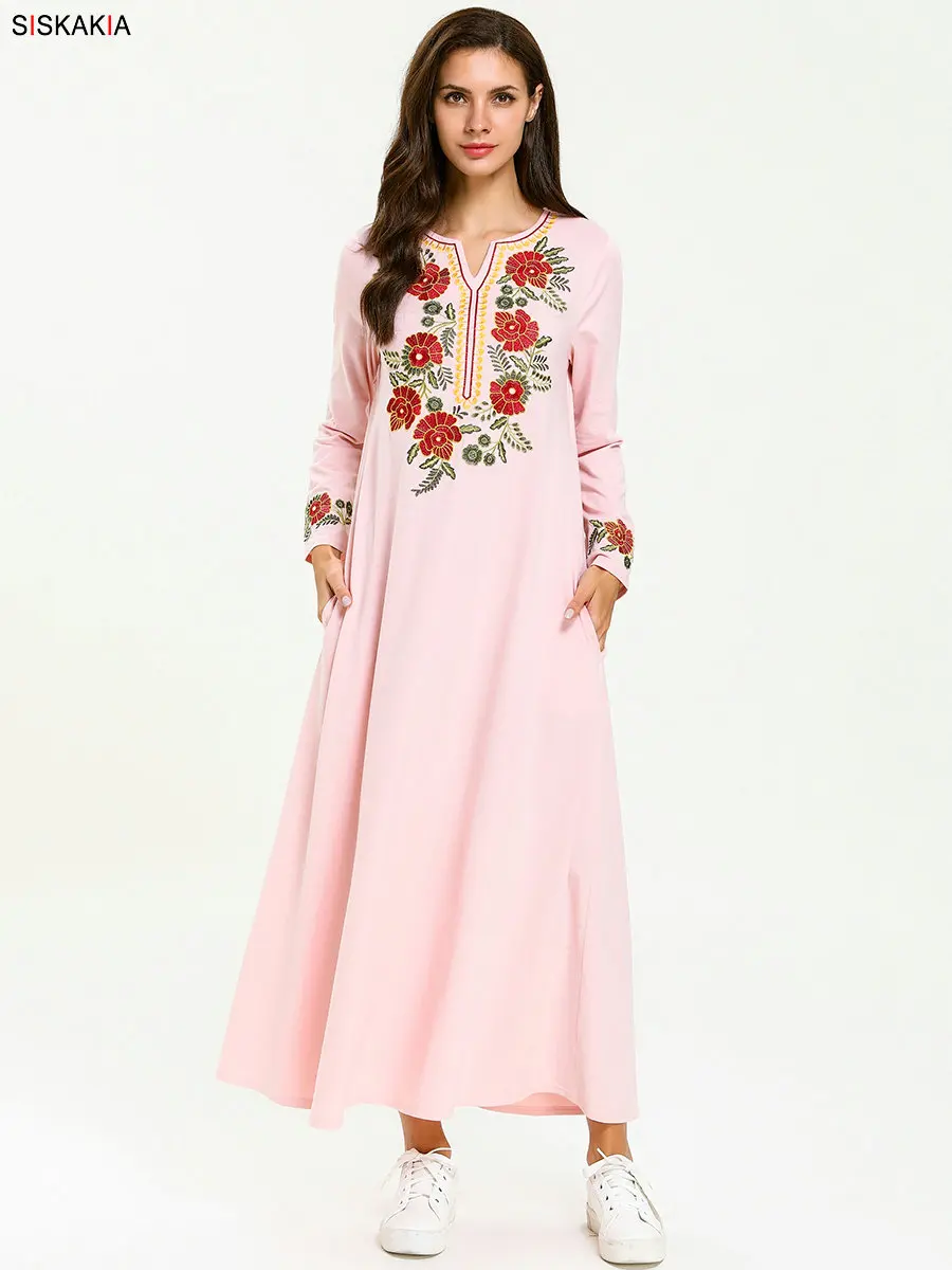 Mother Daughter Dresses Mom and me Kids Girl Pink T Shirt Long Dress Elegant Muslim Family Clothes Long Sleeve Autumn Fall