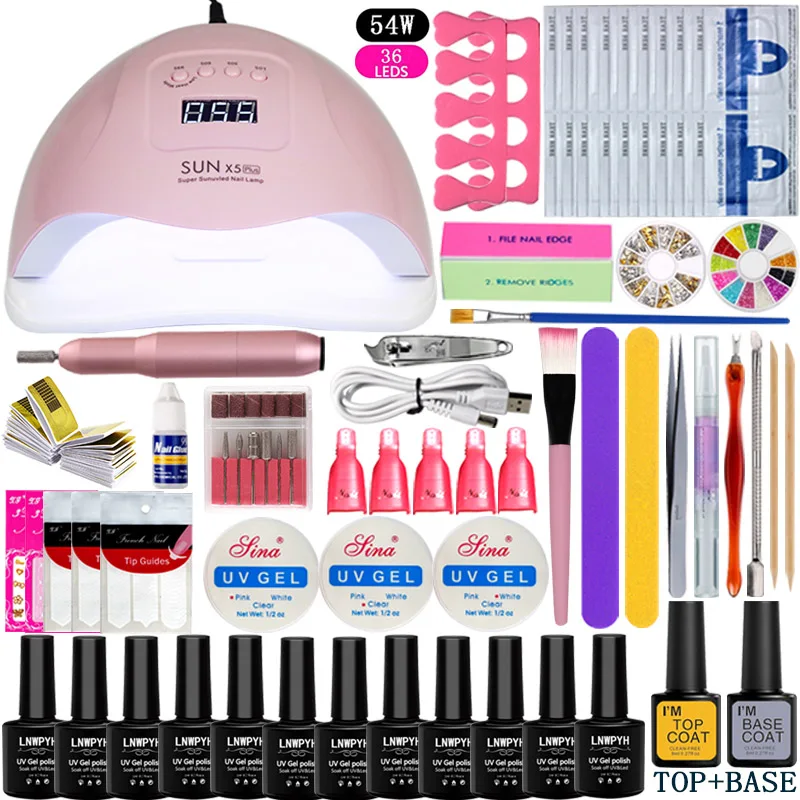 

36w/48w /54w Led Uv Nail Lamp Kit 12 Color Gel Nail Polish Varnish Extension Kit Manicure Set Acrylic Nails Art Tools