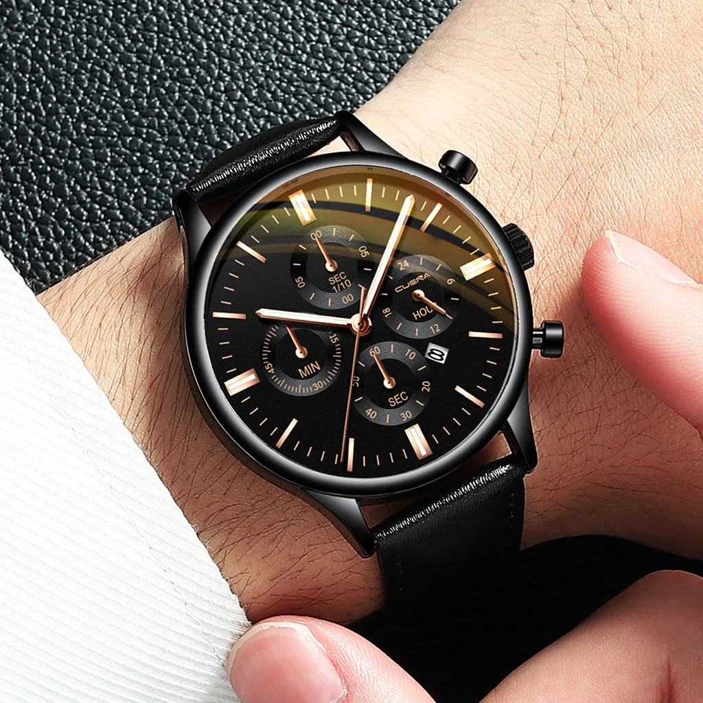 

2019 Fashion Sport Watches Men Stainless Steel Case Leather Band Relogio Masculino Quartz Wristwatches High Quality Luxury Watch