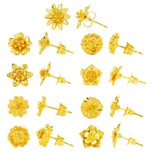 Новинка, роскошные брендовые очаровательные серьги-гвоздики в форме цветка из чистого 24 К желтого золота для женщин, повседневные серьги под золото