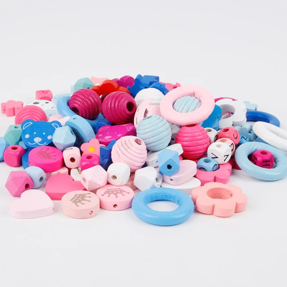 

Multi-pattern Wooden Beads Mixed Color Wood Beads for DIY Baby Betis Balompie Pacifier Clip lollipop Attachment