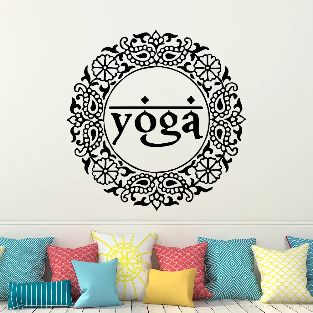 

Free Shipping Yoga Flower Wall Decal Bedroom Yoga Mandala Menhdi Flower Pattern Ornament Wall Sticker Art Vinyl Removable Y-132