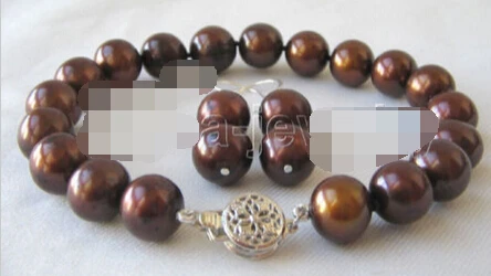 

Miss charm Jew.250 Beautiful AAA 8" 9-10mm coffee round freshwater pearl bracelet & earring