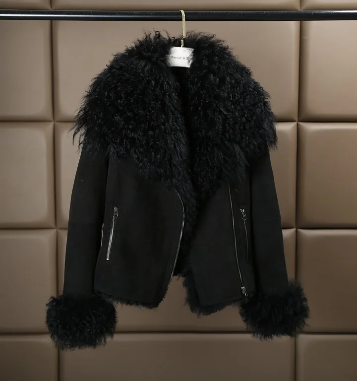 Зимняя женская куртка, настоящее двустороннее меховое пальто, натуральный овечий мех, парка в винтажном стиле, модная Байкерская уличная куртка