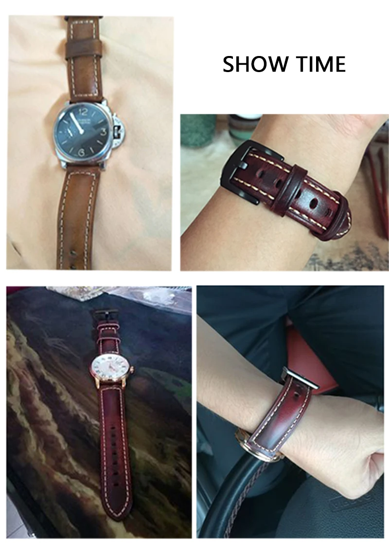 Новые часы аксессуары синий красный ремешок для часов 20 мм 22 мм 24 мм 26 мм Винтаж коровья кожа часы ремешок для Panerai Fossil ремешок для часов