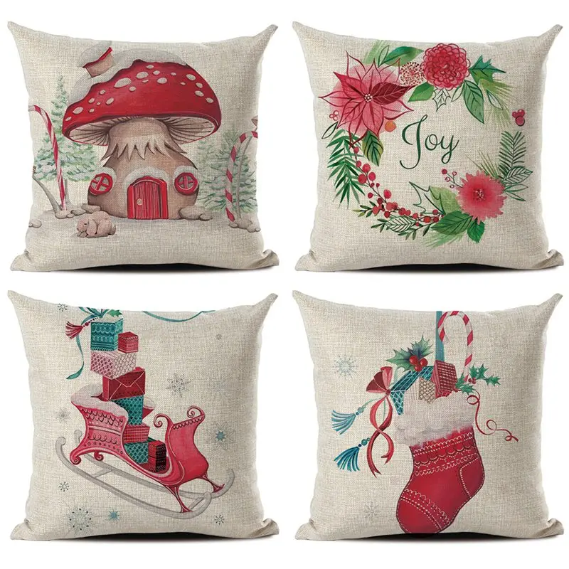 

11.11 Christmas Linen Pillowcase Cover Leaf Pattern L4 Home Garden Home Textile Flower Drawing Pillow Case Q