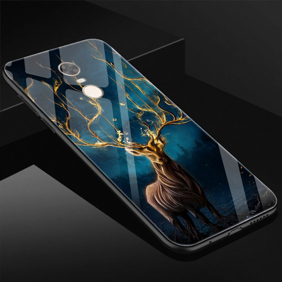 REAOOM Tempered glass phone case for RedMi 5 Plus luxury animal pattern case for Xiaomi RedMi Note 5 pro 4X Mi A1 Mi8 back cover (11)