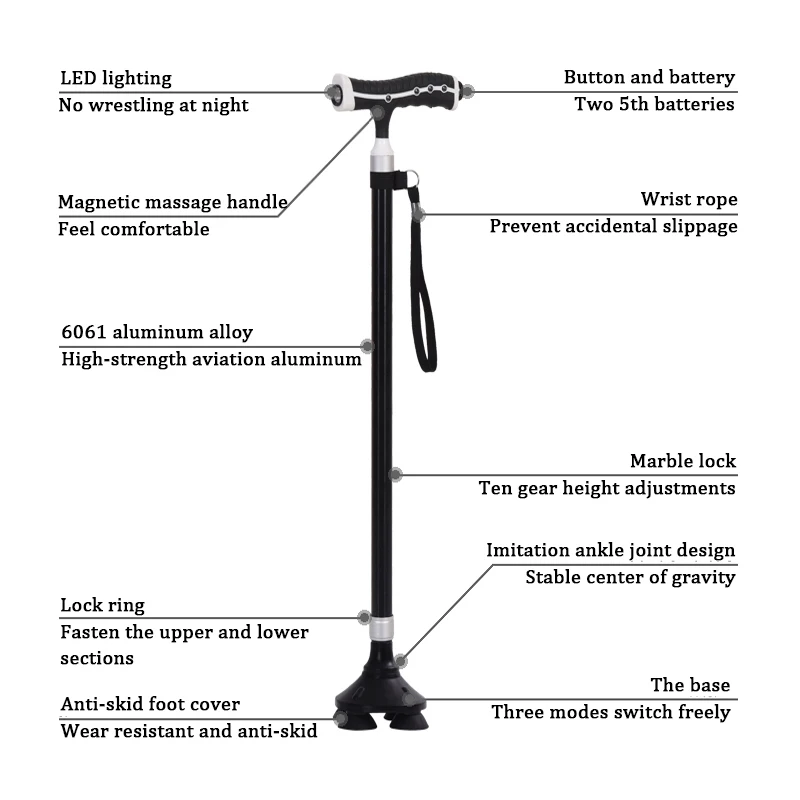 ANXIAOKANG Adjustable T handle Black Walking Sticks Aluminum Alloy Trekking Hiking Poles For Men Women Disabled And Elderly