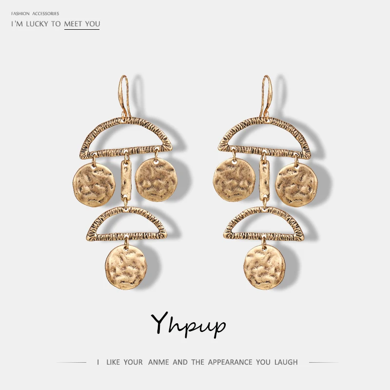 

Yhpup Vintage Retro Antique Zinc Alloy Round Drop Earrings Geometric Dangle Earrings For Women boucles d'oreilles