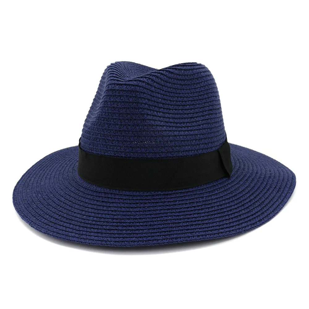 Новые Летние повседневные солнцезащитные кепки для женщин, модная соломенная шляпа для мужчин, Пляжная соломенная шляпа-Панама, и розничная - Цвет: Navy