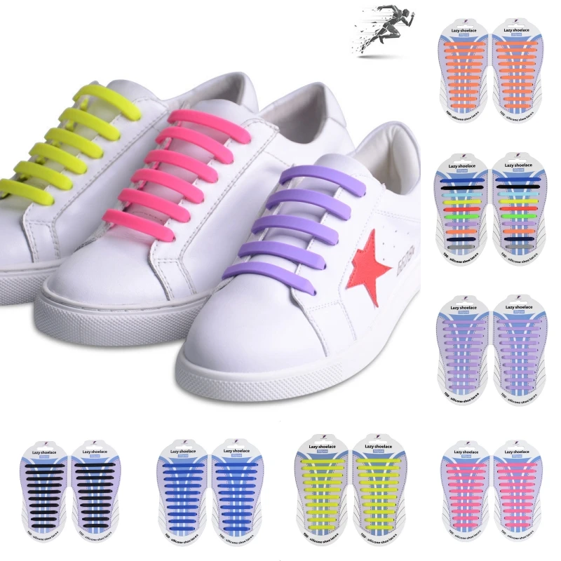 

20Pcs/Lot New Novelty No Tie Shoelaces Silicone Shoe Laces for Unisex Children Running Elastic Silicone Shoe Lace All Sneaker