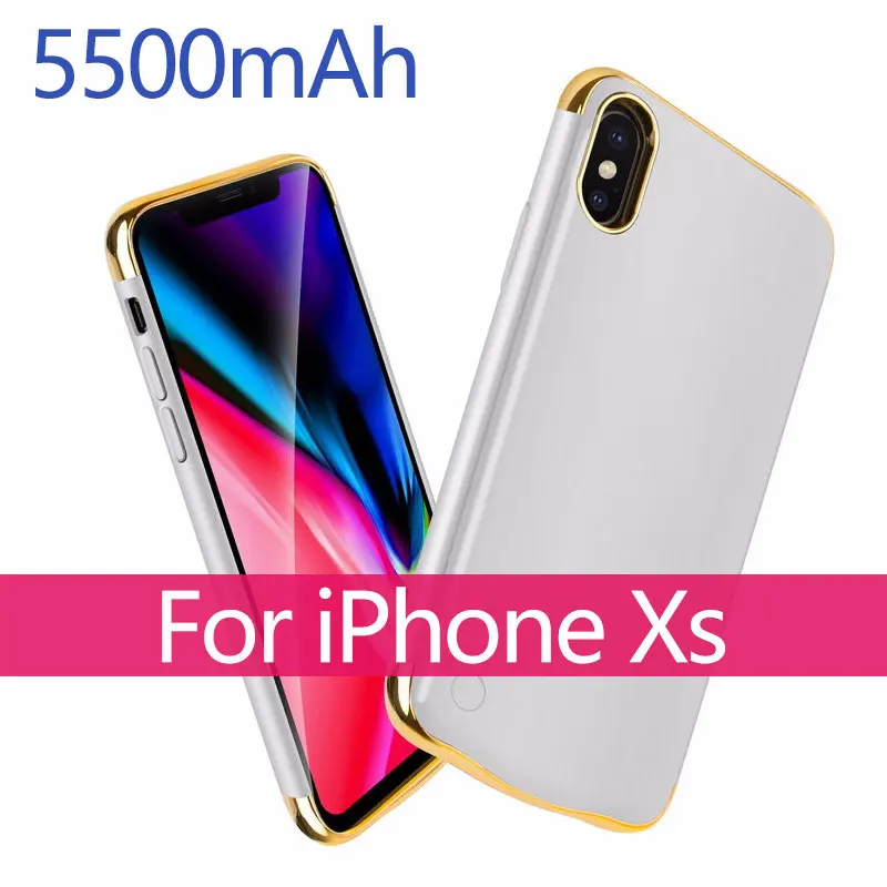 Батарея чехол для iPhone X XR XS xsmax 5500/6000 мА/ч, внешняя Батарея Зарядное устройство чехол резервного копирования Мощность банк Портативный Мощность зарядный чехол - Цвет: Xs Silver