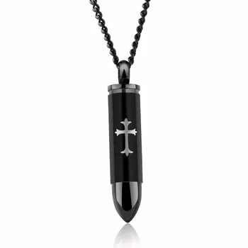 

Polished 361L Stainless Steel Cross Bullet Locket Pendant Necklace Urn Ash Memorial Keepsake Cremation Jewlery Gift for Boy Mens