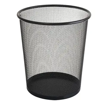 

Metal Mesh Wastebasket Round Trash Can Recycling Bin Office Tools Supplies Black