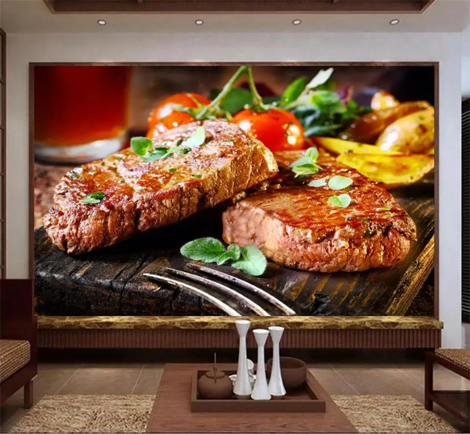 

3d wallpaper photo wallpaper custom mural living room restaurant steak photography 3d painting TV background non-woven sticker