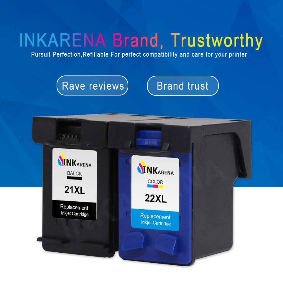 INKARENA 21 22 Remanufactured Ink Cartridge Replacement For HP21 22 Deskjet 3915 1530 1320 1455 F2100 F2180 F4100 F4180 Printer